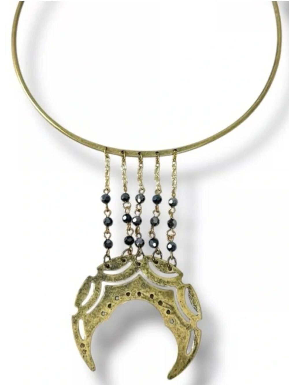 Free People Ariana Ost Boho Beaded Crescent Moon Choker Necklace NWOT